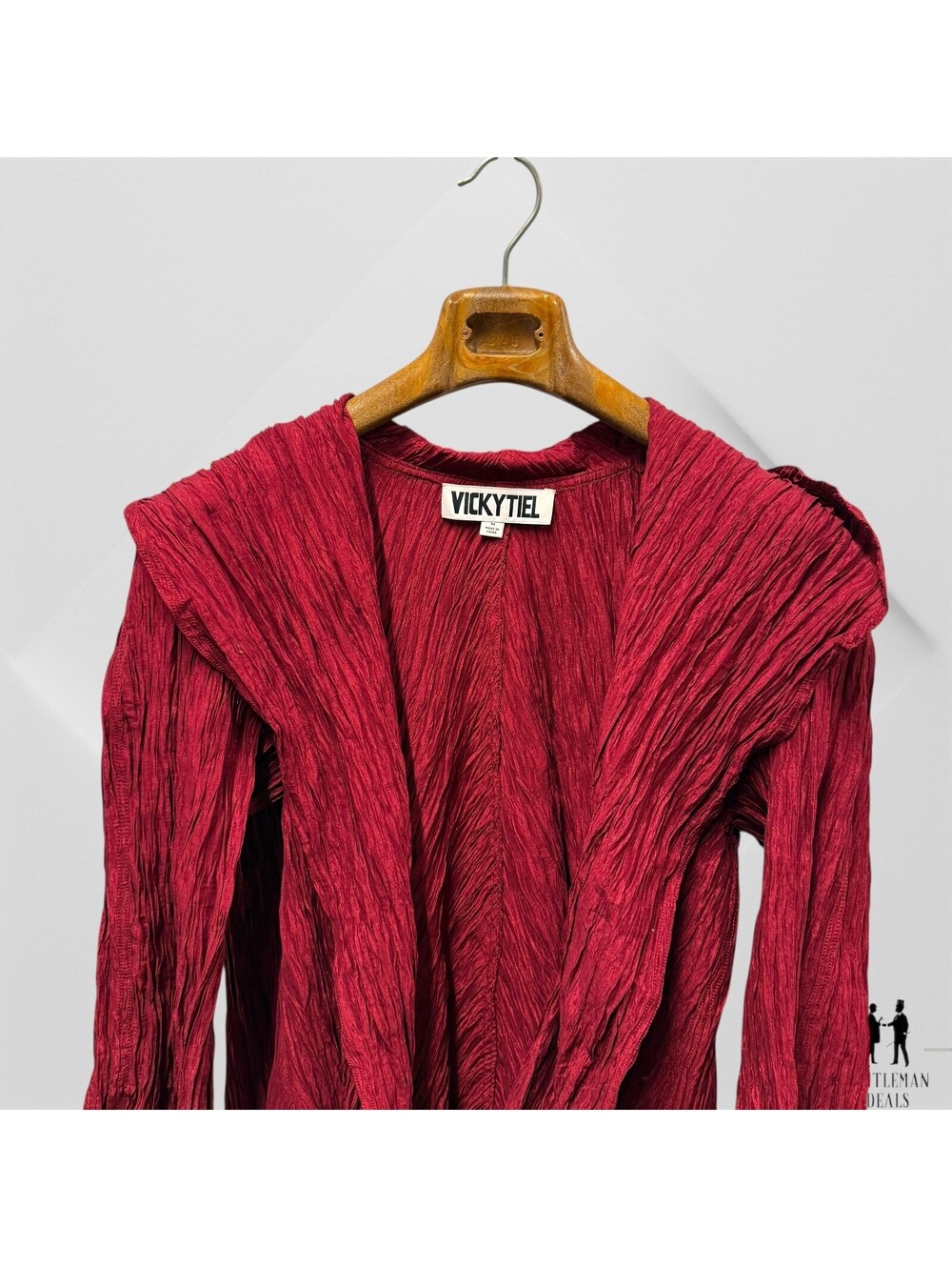Vicky Tiel Cocoon wrap Coat M Evening Cardigan Pleated Pleats Maroon Burgundy